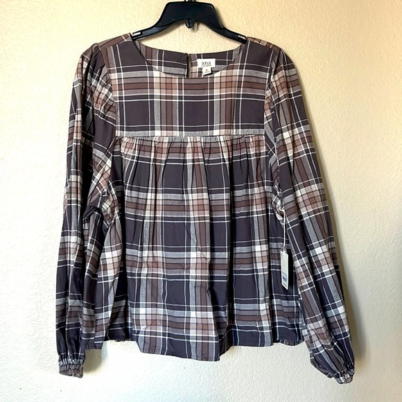 a.n.a Tops - NWT Ana long plaid  boho sleeve top 100% cotton sz XL